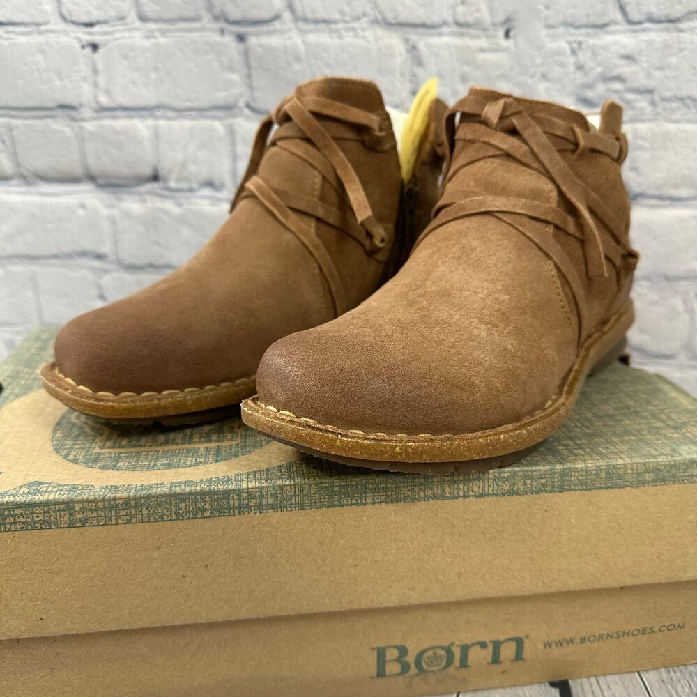 Born Boots Womens 7 Tarkiln Natural Booties Brown Suede Distressed Boho Zip Lace